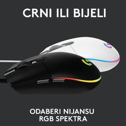 Miš LOGITECH Gaming G102 Lightsync, optički, 8000dpi, bijeli, USB