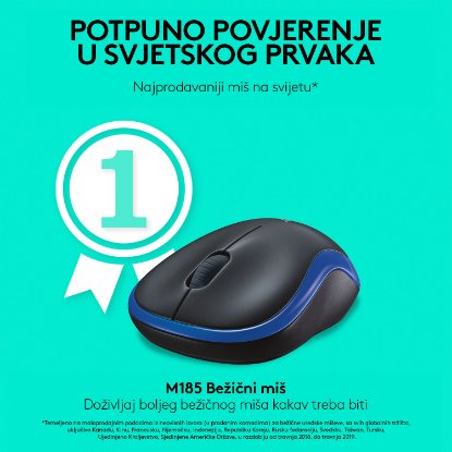 Miš LOGITECH M185, optički, bežični, 1000dpi, crno-plavi
