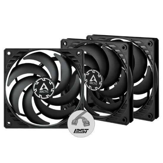 Ventilator ARCTIC P12 Slim PWM PST, 120mm, 2100 okr/min, 3 pack, crni