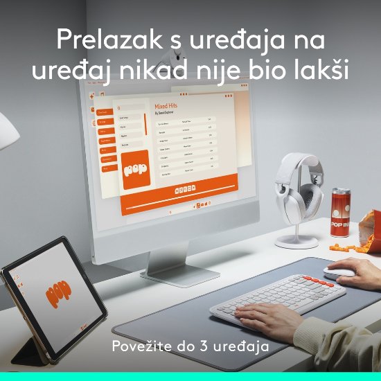 Miš LOGITECH POP, optički, bežični, USB, BT, 1000dpi, lila-bijeli