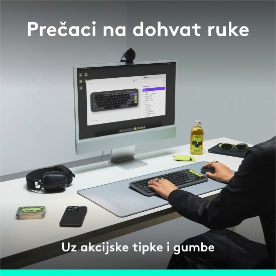 Tipkovnica + miš LOGITECH POP Icon Combo, bežična, US Layout, BT, sivo-zelena