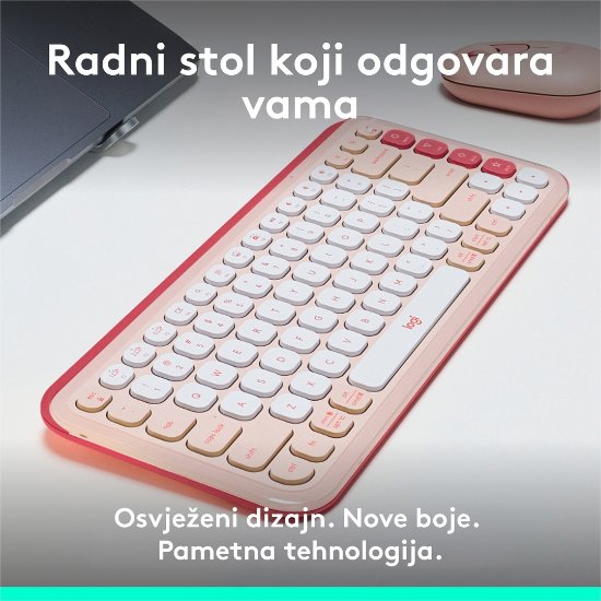 Tipkovnica LOGITECH POP Icon Keys, bežična, US Layout, BT, rozo-bijela