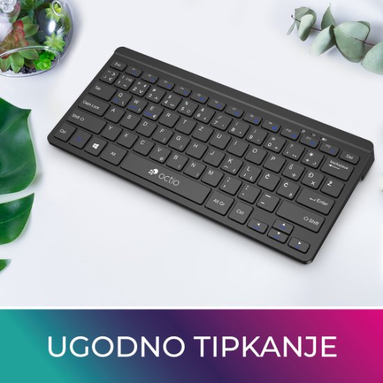 Tipkovnica OCTIO Compact K300WBT, bežična, BT, crna