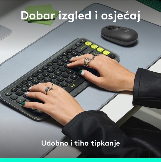 Tipkovnica LOGITECH POP Icon Keys, bežična, US Layout, BT, sivo-zelena