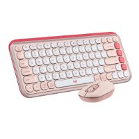 Tipkovnica + miš LOGITECH POP Icon Combo, bežična, US Layout, BT, rozo-bijela