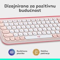 Tipkovnica LOGITECH POP Icon Keys, bežična, US Layout, BT, rozo-bijela