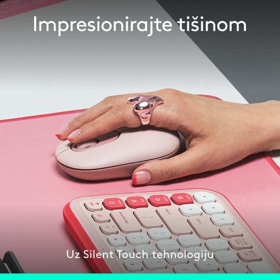 Miš LOGITECH POP, optički, bežični, USB, BT, 1000dpi, rozi