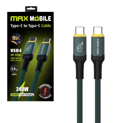 Kabel MAXMOBILE RDD3238 USB-C (M) na USB-C (M), Thunderbolt 5, 240W, 80Gbps, 8K, 1,5m, sivi