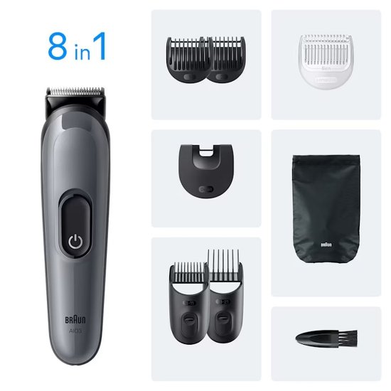 Aparat za šišanje/trimer BRAUN serija 3 3540, 8 u 1, kosa, brada, sivi