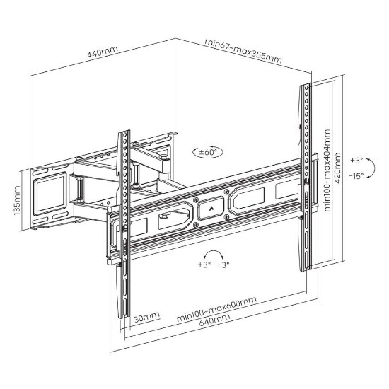 Nosač zidni za TV MANHATTAN 462440, 37" - 80", 40kg, zakretni