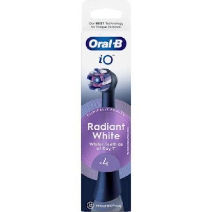 Zamjenske glave za električne četkice ORAL-B iO Radiant White EB4 4 kom, crna, Radiant White polirajući elementi, blage mikrovibracije, okrugla glava