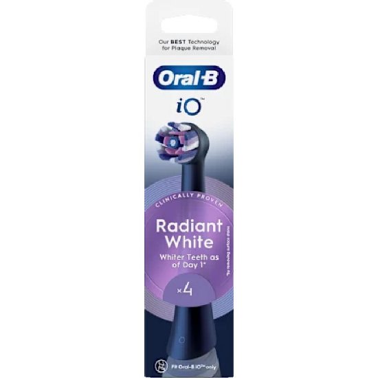 Zamjenske glave za električne četkice ORAL-B iO Radiant White EB4 4 kom, crna, Radiant White polirajući elementi, blage mikrovibracije, okrugla glava
