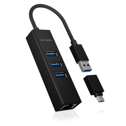 USB HUB ICY BOX IB-HUB1419-LAN, USB-A/C na 3x USB-A 3.0, G-LAN