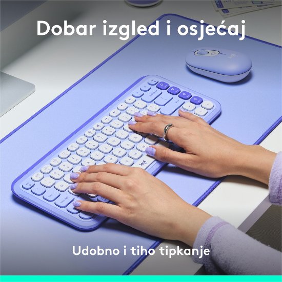 Tipkovnica LOGITECH POP Icon Keys, bežična, US Layout, BT, ljubičasto-bijela