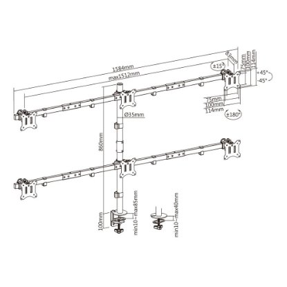 Stalak za monitor SBOX LCD-352/6-2, stolni, do 32", za 6 monitora, crni