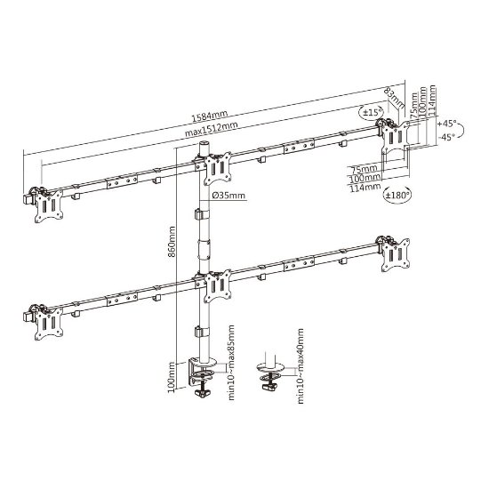 Stalak za monitor SBOX LCD-352/6-2, stolni, do 32", za 6 monitora, crni