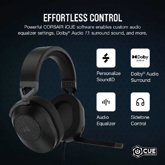 Slušalice CORSAIR HS65 Surround Gaming, mikrofon, crne