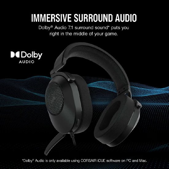 Slušalice CORSAIR HS65 Surround Gaming, mikrofon, crne