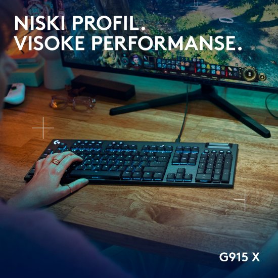 Tipkovnica LOGITECH Gaming G915 X Tactile, RGB, mehanička, US Layout, USB, crna