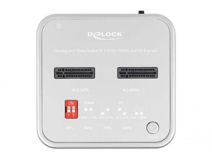 Docking station DELOCK 1 x M.2 NVMe SSD + 1 x M.2 SATA SSD with SD Express (SD 7.1) Card Reader and clone function