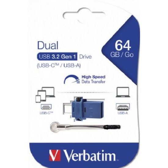 Memorija USB 3.2 FLASH DRIVE, 64 GB, VERBATIM, Dual USB-C/USB-A, plavi