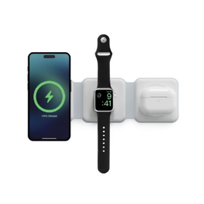 Bežični punjač KSIX BXCQI153N1B MagSafe, 15W, Qi, do 3 uređaja, sklopljivi, bijeli