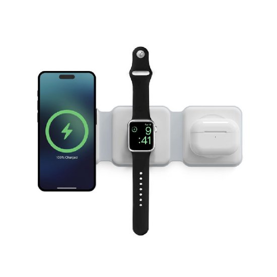 Bežični punjač KSIX BXCQI153N1B MagSafe, 15W, Qi, do 3 uređaja, sklopljivi, bijeli
