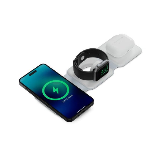 Bežični punjač KSIX BXCQI153N1B MagSafe, 15W, Qi, do 3 uređaja, sklopljivi, bijeli