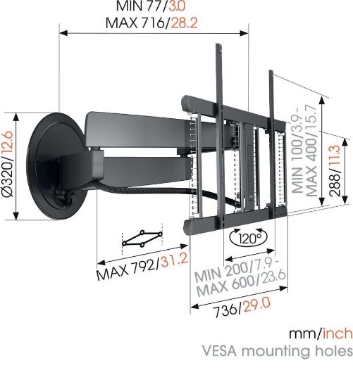 Nosač zidni za TV VOGEL'S TVM7675, 40"-77", motorizirani, pomak 120°, do 35kg