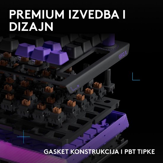 Tipkovnica LOGITECH Gaming G512 X 75, tactile switch, RGB, mehanička, US Layout, USB, crna