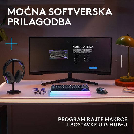 Tipkovnica LOGITECH Gaming G512 X 75, linear switch, RGB, mehanička, US Layout, USB, crna