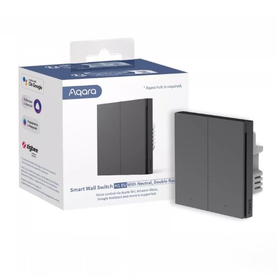 Pametni dupli zidni prekidač AQARA Smart Wall Switch H1, s neutralnim vodom, sivi