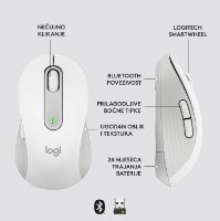 Miš LOGITECH M650, bežični, optički, 4000dpi, USB, BT, bijeli