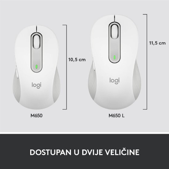 Miš LOGITECH M650, bežični, optički, 4000dpi, USB, BT, bijeli