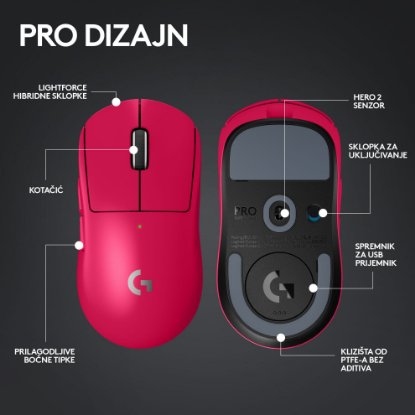 Miš LOGITECH Pro X Superlight 2, bežični, optički, 32000dpi, rozi, USB