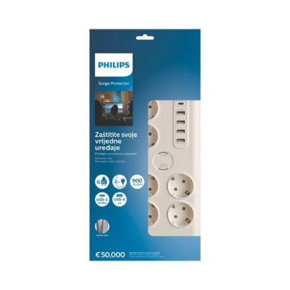 Prenaponska zaštita PHILIPS Surge Basic, 6x EU, 4x USB-A, USB-C