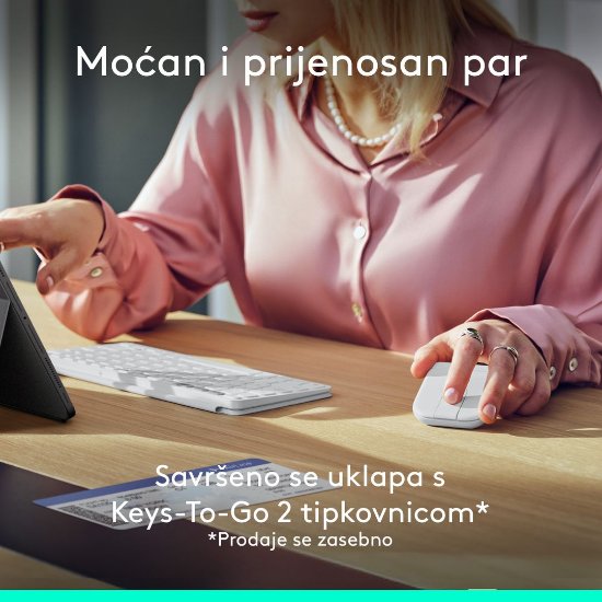 Miš LOGITECH Mobi Fold, bežični, bijeli
