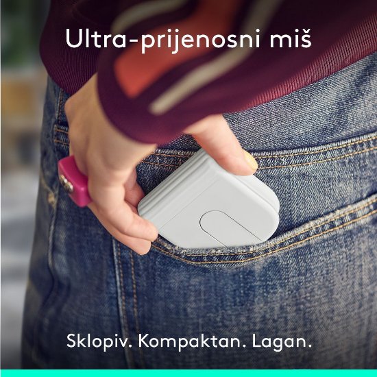 Miš LOGITECH Mobi Fold, bežični, bijeli