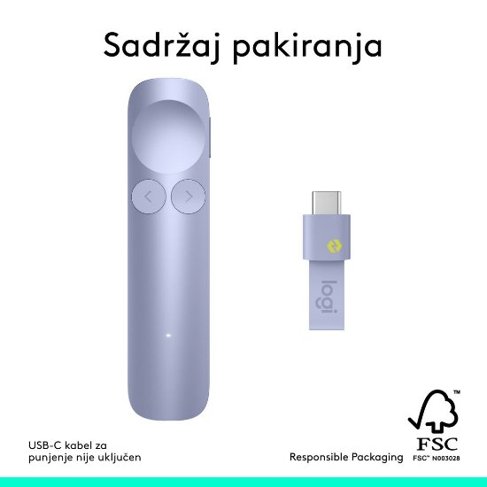 Prezenter LOGITECH Spotlight 2, laser, bežični, ljubičasti