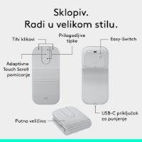 Miš LOGITECH Mobi Fold, bežični, bijeli