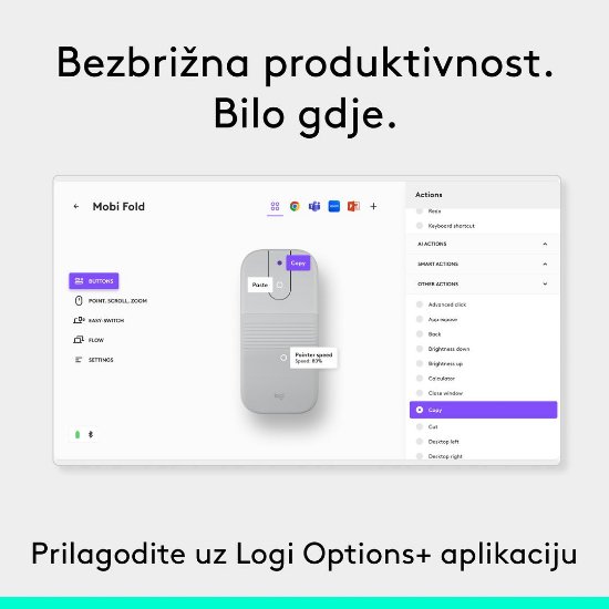 Miš LOGITECH Mobi Fold, bežični, bijeli