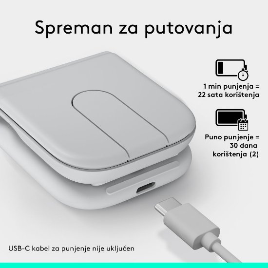 Miš LOGITECH Mobi Fold, bežični, bijeli