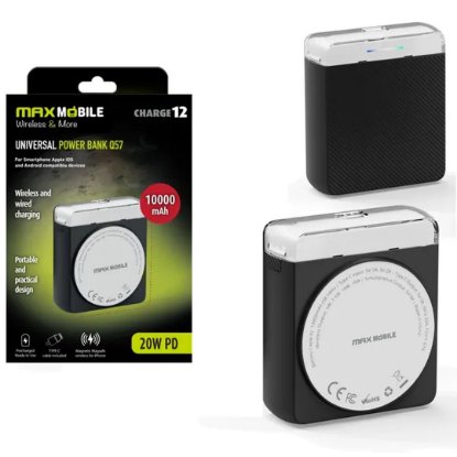 Mobilni USB MAXMOBILE Power Bank WIRELESS Magnetic Q57, 20W, 10000mAh, USB-C, crni