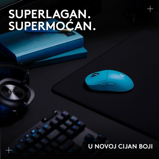 Miš LOGITECH Pro X Superlight 2, bežični, optički, 32000dpi, plavi, USB