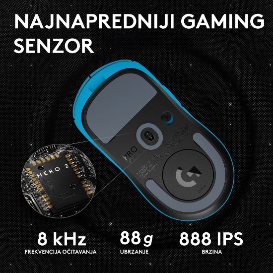 Miš LOGITECH Pro X Superlight 2, bežični, optički, 32000dpi, plavi, USB