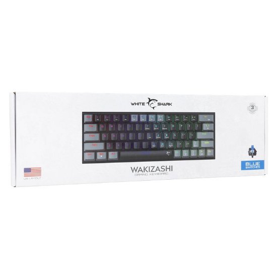 Tipkovnica WHITE SHARK GK-002121V2 Wakizashi-2, RGB, plavi switch, mehanička, US/HR, sivo-crna