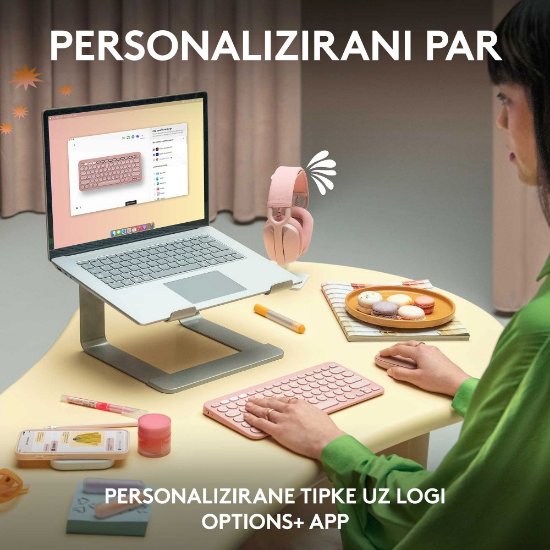 Tipkovnica + miš LOGITECH Pebble 2 Combo, bežična, roza