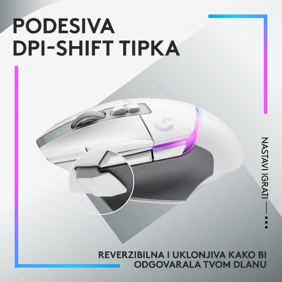 Miš LOGITECH Gaming G502 X Plus RGB, optički, 25000dpi, bežični, bijeli, USB