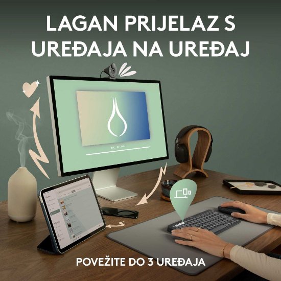 Tipkovnica + miš LOGITECH Pebble 2 Combo, bežična, roza