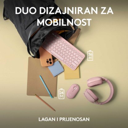 Tipkovnica + miš LOGITECH Pebble 2 Combo, bežična, roza